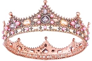 Crowns for Women, Vofler Rose Gold Birthday Princess Queen Tiara Cake Topper Baroque Hair Decor for Girls Bridal Quinceanera Wedding Pageant Halloween Costume Party w/Crystal Rhinestone Pink Pearls