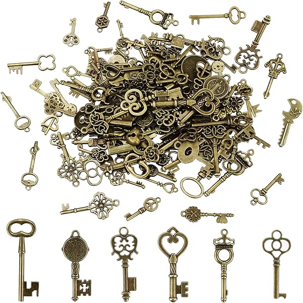 Set di 40 ciondoli a forma di chiave vintage in bronzo anticato, per la creazione di gioielli fai da te, per un uso economico e durevole