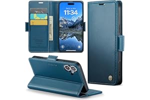 Rerzoiro Coque pour iPhone 16, Étui Housse en RFID Protection Premium PU Cuir Portefeuille Rabat Case Magnétique Stand Antichoc, Étui Case pour iPhone 16 6,1", Bleu