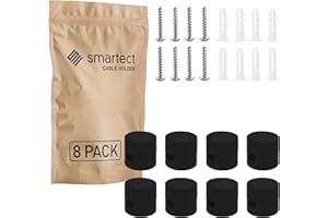 smartect Decentratore da Parete e Soffitto per Cavi [8 Pezzi, Nero, Ø20x18 mm] Gancio da soffitto con viti e tasselli, Supporto in superficie per il tuo progetto fai-da-te