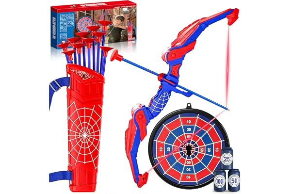 SERIONR Arrow and Bow Set, Toy for Boys and Girls from 6 Years | LED archery toy set with bow,hanging target,10 suction cup,arrow holder and 3 foam targets,suitable for indoor & outdoor