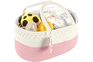 WHATWEARS Baby Windel Caddy Organizer, Baumwollseil Gewebt Windel Korb Organizer, Tragbare Windel Organizer mit 3-Compartment, Wechselbaren Fächer(Rosa)