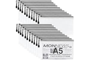 PLAPOT 21 Piezas Carpetas para Documentos A5, Bolsa para Documentos con Cremallera de Malla Transparente, Bolsas para Documentos Impermeables, para Suministros de Oficina, Archivos, Papel, Cosméticos