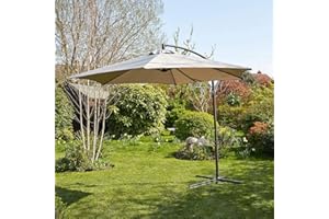 Home Source Garden Banana Parasol 3 Metre Patio Shade Heavy Duty Metal Base with Crank Grey