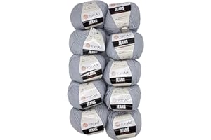 Ilkadim YarnArt Jeans Ovillo de lana para tejer, 10 unidades de 50 g, 55 % algodón, 500 g, gris 80