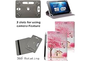 MOBILE STUFF Universal 360° Rotational Colourful Various PU Leather Stand Case Cover Fits All 7" Inch Android Tablets tab devices + Free Stylus Pen (Pink Tree Hut Book)