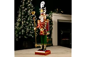 MARCO PAUL INTERIORS Marco Paul Traditionelle Metall-Weihnachts-Riesen-Nussknacker-Statue mit 23 warmweißen LEDs, Weihnachtsschmuck, batteriebetrieben, handbemalte Weihnachtsdekoration, Festliche
