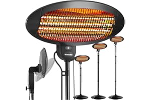 tectake® Chauffage Electrique Infrarouge Silencieux Chauffage exterieur terrasse réglable économique 650W, 1300W & 2000W Chauffages d'appoint pour Jardin, Balcon, Chambre, Salon, Table à langer