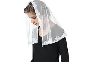 BEAUTELICATE Chapel Veil Catholic Church Mantilla Lace Embroidered Off White Elegant Head Cover V106