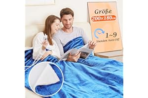 MIA&COCO Manta Eléctrica Grande Térmica para Cama 180x200cm 10 Niveles de Calor y Temporizador de Apagado Automático de 1~9 Horas para Protección, Pantalla LED, para Cama Hogar y Oficina, Franela Lavable,Azul