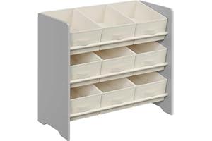 ‎SONGMICS SONGMICS Regał dziecięcy, regał na zabawki, regał na książki dla dzieci, z 9 pudełkami do przechowywania z włókniny, do pokoju dziecięcego, przestronny, 29,5 x 62,5 x 60 cm, gołębi szary GKR033G10