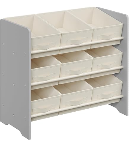SONGMICS Speelgoedrek, 3 vakken, boekenkast voor kinderen, beweegbare speelgoeddoos, met wieltjes, multifunctioneel, voor kinderkamer en speelkamer, wolkenwit GKR041W10