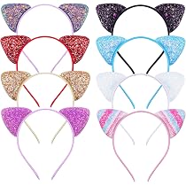 Lot De 11 Serre-tête à Paillettes Avec Oreilles De Chat - 11 Couleurs Métalliques - Pour Filles, Fêtes, Anniversaire, Cosplay