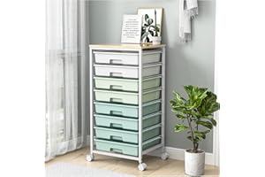 SYKIARIOL 8 Drawers Storage Trolley, Utility Storage Cart on Lockable Wheels with Plastic Drawers, Multipurpose Mobile Organizer Unit for Living Room,Bedroom,School,Beauty, Light Green