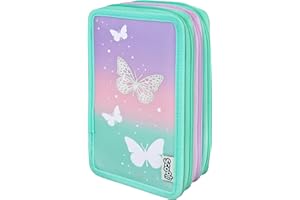 Scooli - Tripledecker Schüleretui Butterfly Wishes - Großes Schüleretui mit hochwertigen Stiften - praktisch und funktional - für die Schule und unterwegs - hochwertige Qualität - ab 6 Jahren