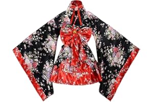 LABABE Japanese Cherry blossoms pattern Kimono Cosplay Lolita Halloween Fancy Dress Costume(M,Red)