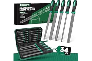 Tonmifr Professional Metal File Set 34Pcs Industrial Grade High Carbon Steel,5 Shapes (Flat/Half Round/Round/Triangle/Square) for Hardened Steel, Metalworking Tools with Storage Case,14 Needle Files