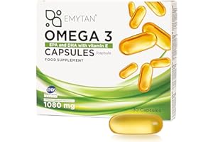 Emytan Omega 3 1080mg integratore alimentare di acidi grassi essenziali - certificato IFOS - 30 softgel di olio di pesce puro ad alto dosaggio - 535mg EPA / 268mg DHA per dose giornaliera