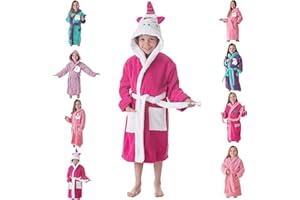 DHESTIA HOME - Albornoz Niñas Infantil y Adolescentes 100% Algodón Capucha y Bolsillos - Color Sleep Unicorn, Talla Talla 6/8 Años