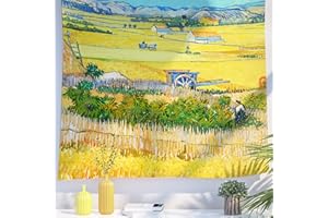 Berkin Arts Arazzo decorativo appendere alla parete, sfondo in tessuto di poliestere premium Post impressionismo Giallo vintage retrò elegante 130 x 150 CM(Vincent van Gogh - Il raccolto)