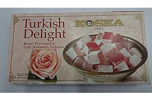 Loukoums à la Rose 500 g, Délice turc au goût de rose de Koska | Format cadeau 500 gr | Confiserie traditionnelle de luxe | Vegan | Halal | Casher | bonbons mous Dessert Lokum (Loukoumi) | Sans Gluten
