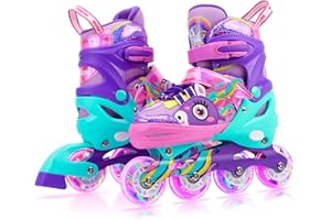 WESKIFAN Unicorno Pattini in Linea Bambina Pattini a Rotelle Bambina Pattini Regolabili Pattini a 4 Ruote con Ruote LED per Principianti Bambini Ragazza Regalo di Natale Compleanno
