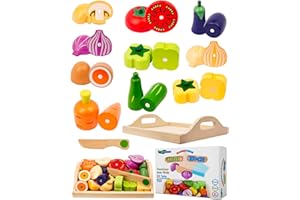miniHeld Kinderküche Zubehör aus Holz Gemüse zum Schneiden 22 Teile Mini Koch Holzspielzeug Lebensmittel Holz Küchenspielzeug Montessori Motorikspielzeug Magnetspielzeug Spielzeug ab 3 Jahre