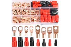INDRNIF 120 Pièces Cosses à Anneau Bornes en Cuivre étamé Cosses de Câble en Cuivre 8 Tailles Différentes Bornes en Cuivre Etamé Connecteurs SC Cosses Electriques en Cuivre Étamé