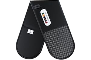 Double Oven Gloves Heat Resistant by Laffair® - Black Oven Gloves - Non-Slip Silicone - Black Kitchen Accessories - Modern Oven Mitt & Potholder for Home Cooking - Maximum Heat Protection