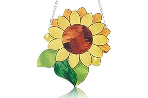 CREATCABIN Sunflower Gift Window Hanging Acrylic Sun Catcher Wall Decor Art Flower Decorations With Chains Clasps for Women Mom Grandma Kitchen Home Window Wall Birthday Housewarming 6 x 4.9 Inch