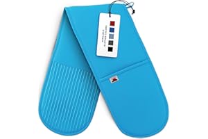 Big Red House Manopla de horno doble con la resistencia al calor de la silicona y flexibilidad del algodón, relleno de algodón reciclado, forro de tela de rizo, resistente al calor a 480 F, turquesa