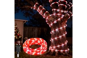 MaxEarn 32.8FT Extra Long Christmas Candy Cane Rope Light with 200 LED, Waterproof Xmas Rope Lights w/ 8 Modes for Indoor Outdoor Christmas Tree, Terrace Tree Fence, Garden Yard Party, White Light