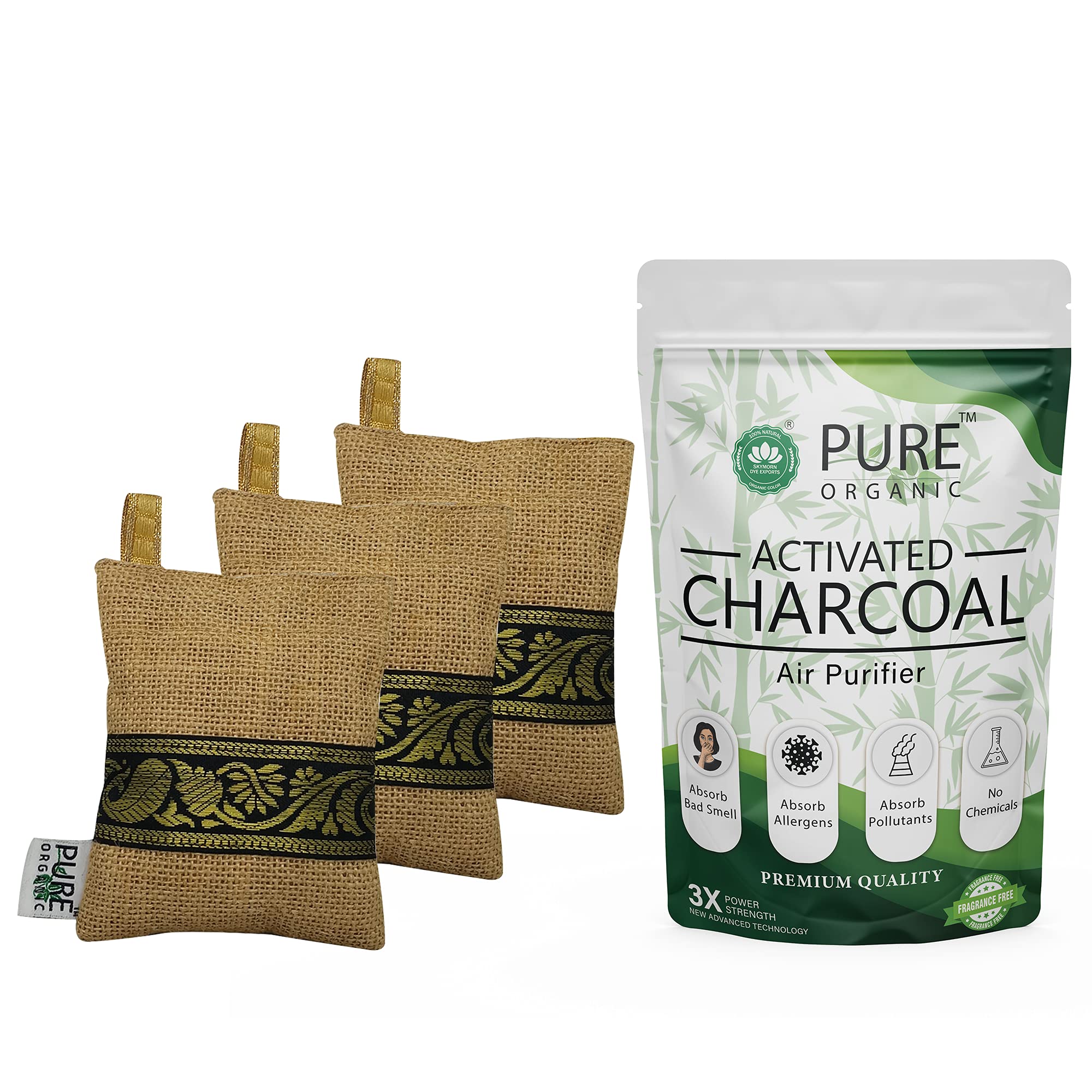 Pure Organic Activated CHARCOAL Non-Electric Air Purifier Deodorizer | Dehumidifier for Home, Car, Wardrobe, Fridge, Shoe Rac