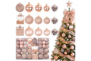 OIOYCLG Weihnachtskugeln 101stück Kunstoff Christbaumkugeln Set, Christbaumkugeln Roségold Matt, Glänzend, Glitzernd mit Tannenzapfen Weihnachtsbänder für Weihnachtsbaum Deko Party, Haus Dekoration