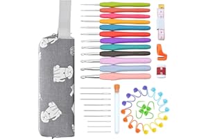 Januts 45 PCS Crochet Hooks Set Aluminum Knitting Needle Kit Ergonomic Soft Grip Rubber Handles Full Size Crochet Kits for Beginners Adults with 12 Sizes of Colourful Crochet Hooks, Grey