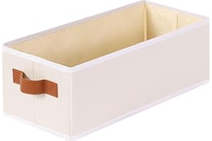 YheenLf Lot de 1 Petit panier de rangement en tissu,Boîte de rangement pliable avec poignée,Petite boîte de rangement pour organiser des étagères, des placards (Beige,38x15.5x13cm)