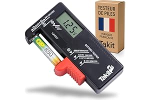 Takit Testeur de Piles numérique pour AA, AAA, C, D, PP3, 9V, 1.5V, Piles Bouton - Fonctionne sans Pile - Garantie 5 Ans - Marque Française