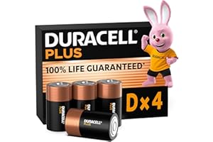 Duracell Plus Piles D (lot de 4) - Alcalines 1,5V - Durée de vie garantie à 100% - Idéales pour les appareils du quotidien - Emballage 0% plastique - Conservation 10 ans - LR20 MN1300