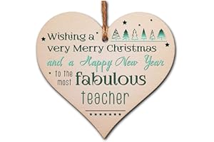 The Plum Penguin Handmade Wooden Christmas Hanging Heart Plaque Gift Wishing Merry Xmas and happy new year to most fabulous teacher card alternative funky wording