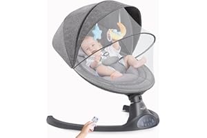 PERSEVERANCE Dondolo Neonati, Sdraietta elettrico neonati altalena da 0 fino a 9kg con musica, pieghevole,telecomando e Bluetooth, a 5 velocità silenzioso (Grigio Scuro)