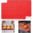 2Pcs Diamond Chef Silicone Pyramid Mat, Silicone Pyramid Baking Sheet, Pyramid Baking Mat, Easy Clean Reusable for Oven Grilling BBQ Indoor 10.6 x 15.4Inch (Red)