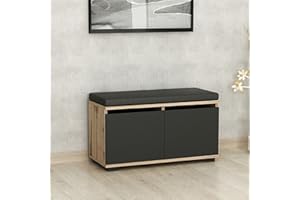 [en.casa] Panca Portascarpe con Seduta Imbottita 4 Scomparti e 2 Ante a Ribalta Mobile Scarpiera da Ingresso Corridoio 42 x 80 x 35 cm Effetto Rovere/Nero