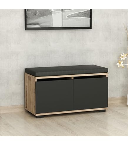 CDF Armoire à Chaussures Parma Mini | Couleur : Blanc | Idéal Pour Couloir, Bureau | Rangement à Chaussures | Siège Confortable (coussin) | Moderne | Porte Battante | Stockage