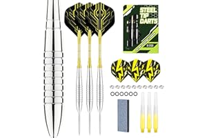 WayArrival 22g​​ Steel Tip Darts Set - 3 Stück Präzisions-Eisenspitzen Darts mit Komplettzubehör | Inkl. Hartschalen-Etui, Ersatz-Flights, Spitzen & O-Ringen