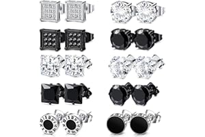 Uwiyo 10 Paires Boucle D'oreille Homme, Acier Inoxydable Zircone Cubique Ronde Clou Boucles d'oreille Faux Ecarteur Clous d'oreilles Faux Plugs Boucles d'oreilles pour Homme Femme