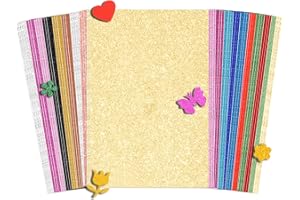 ‎JUINGIO juingio 60 Blatt Glitzerpapier zum Basteln, Bunt Glitzer Papier A4 20 Farben 250g/m² Glitterkarton zum Basteln und Gestalten, DIY Grußkarten Scrapbooking Glitter Craft Paper Cardboard