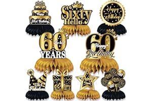 ‎NINEFO 9 Stück 60. Geburtstag Dekoration, 60. Bienenwabe Mittelstück für Tischdekorationen 60 Jahre Party Deko für Männer Frauen Sechzig Jahre Geburtstag Party Zubehör