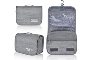 JEWAN Torba podróżna dla mężczyzn, kobiet, składane, wodoodporne, kosmetyczki, torba na toaletę, duża, wisząca kosmetyczka, podróżna kosmetyczka, podróżna kosmetyczka, podróżna kosmetyczka, podróżna, Szary, Szary