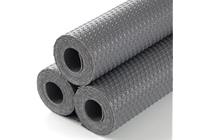 Hersvin 30cmx150cmx3 Rollos Plastico Protector para Cocina Cajones, Alfombras Non Adhesivo para Nevera Mueble Fregadero Estante Organizador Cubiertos Cubre Encimera(Gris Oscuro/Punto)