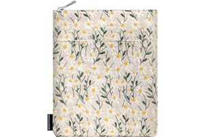 Dadanism Housse Livre Brodée Marguerite, Pochette Protecteur pour Livre, Cadeau Littéraire, Couverture avec Poche Avant Brochés Reliés, Cadeau Parfait pour Lecteur Enseignan, Beige